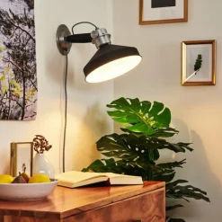 Lampes Industrielles-hofstein Applique murale Chara Noir, Argenté, 1 lumière
