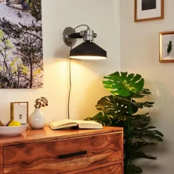 Lampes Industrielles-hofstein Applique murale Chara Noir, Argenté, 1 lumière