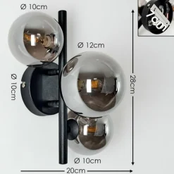 Suspension Verre Fumé-hofstein Applique murale Chariton LED Noir, 3 lumières