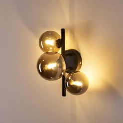 Suspension Verre Fumé-hofstein Applique murale Chariton LED Noir, 3 lumières