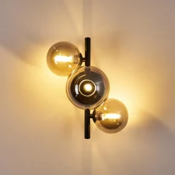 Suspension Verre Fumé-hofstein Applique murale Chariton LED Noir, 3 lumières