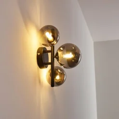 Suspension Verre Fumé-hofstein Applique murale Chariton LED Noir, 3 lumières