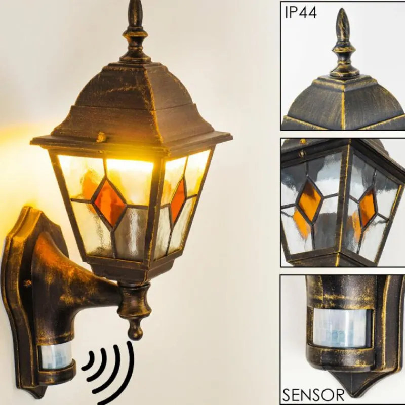 Luminaires Rustiques-hofstein Applique murale d'extérieur Antibes Brun doré, 1 lumière, Détecteur de mouvement