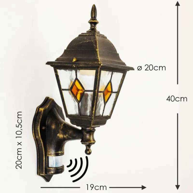 Luminaires Rustiques-hofstein Applique murale d'extérieur Antibes Brun doré, 1 lumière, Détecteur de mouvement