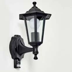hofstein Applique murale d'extérieur Valtimo Noir, 1 lumière, Détecteur de mouvement