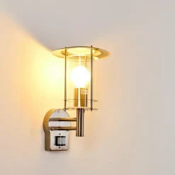 hofstein Applique murale d'extérieur Mulo Acier inoxydable, 1 lumière, Détecteur de mouvement