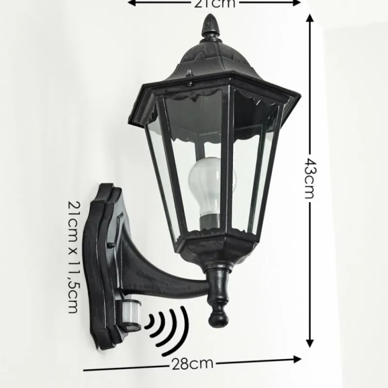 Luminaires Rustiques-hofstein Applique murale d'extérieur Esteli Noir, 1 lumière, Détecteur de mouvement