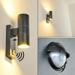 hofstein Applique murale d'extérieur Brachy Gris, 2 lumières, Détecteur de mouvement