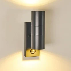 hofstein Applique murale d'extérieur Brachy Gris, 2 lumières, Détecteur de mouvement