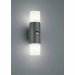 Luminaires Trio Applique murale d'extérieur Trio HOOSIC Anthracite, 2 lumières, Détecteur de mouvement