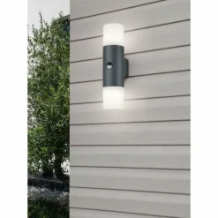 Luminaires Trio Applique murale d'extérieur Trio HOOSIC Anthracite, 2 lumières, Détecteur de mouvement