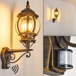 Luminaires Rustiques-hofstein Applique murale d'extérieur Lentua Brun doré, 1 lumière, Détecteur de mouvement