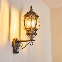 Luminaires Rustiques-hofstein Applique murale d'extérieur Lentua Brun doré, 1 lumière, Détecteur de mouvement