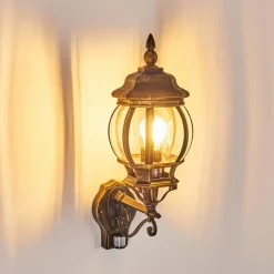 Luminaires Rustiques-hofstein Applique murale d'extérieur Lentua Brun doré, 1 lumière, Détecteur de mouvement