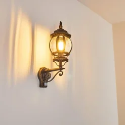 Luminaires Rustiques-hofstein Applique murale d'extérieur Lentua Brun doré, 1 lumière, Détecteur de mouvement