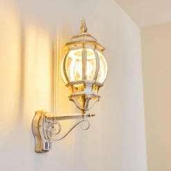 Luminaires Rustiques-hofstein Applique murale d'extérieur Lentua Or, Blanc, 1 lumière, Détecteur de mouvement