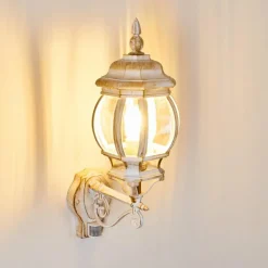 Luminaires Rustiques-hofstein Applique murale d'extérieur Lentua Or, Blanc, 1 lumière, Détecteur de mouvement