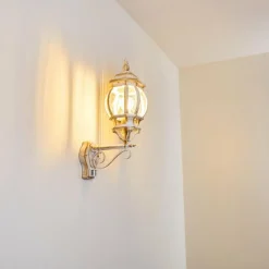 Luminaires Rustiques-hofstein Applique murale d'extérieur Lentua Or, Blanc, 1 lumière, Détecteur de mouvement