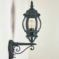 Luminaires Rustiques-hofstein Applique murale d'extérieur Lentua Vert, Noir, 1 lumière, Détecteur de mouvement