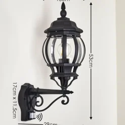 Luminaires Rustiques-hofstein Applique murale d'extérieur Lentua Noir, 1 lumière, Détecteur de mouvement