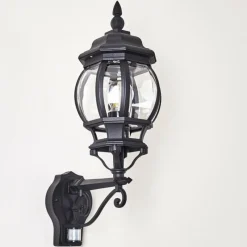 Luminaires Rustiques-hofstein Applique murale d'extérieur Lentua Noir, 1 lumière, Détecteur de mouvement