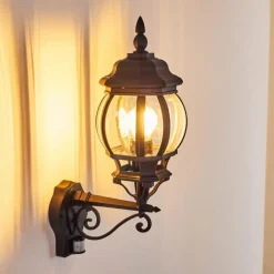 Luminaires Rustiques-hofstein Applique murale d'extérieur Lentua Noir, 1 lumière, Détecteur de mouvement