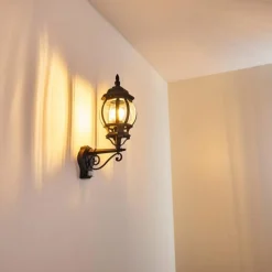 Luminaires Rustiques-hofstein Applique murale d'extérieur Lentua Noir, 1 lumière, Détecteur de mouvement