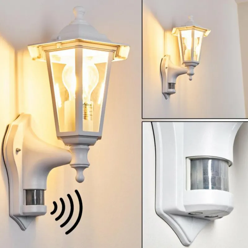 Luminaires Rustiques-hofstein Applique murale d'extérieur Loria Blanc, 1 lumière, Détecteur de mouvement