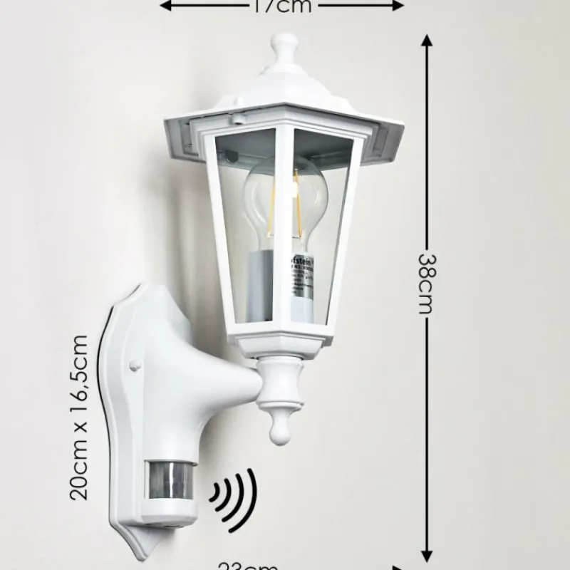 Luminaires Rustiques-hofstein Applique murale d'extérieur Loria Blanc, 1 lumière, Détecteur de mouvement