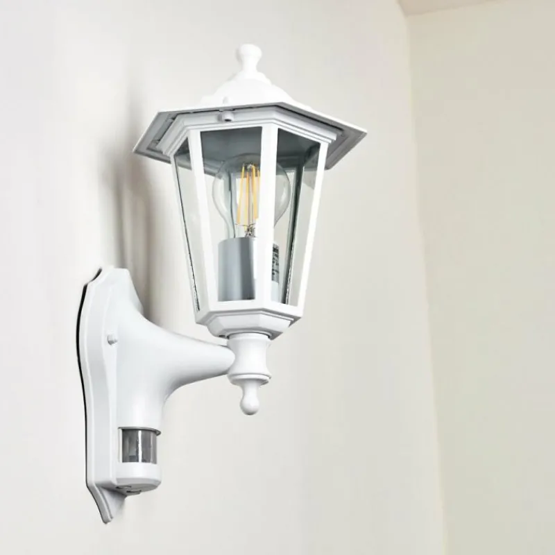Luminaires Rustiques-hofstein Applique murale d'extérieur Loria Blanc, 1 lumière, Détecteur de mouvement