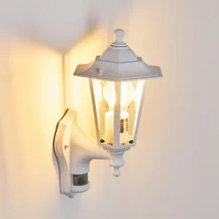 Luminaires Rustiques-hofstein Applique murale d'extérieur Loria Blanc, 1 lumière, Détecteur de mouvement