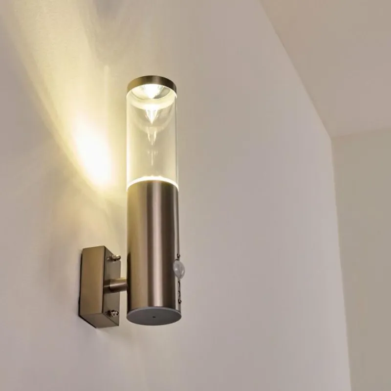 hofstein Applique murale d'extérieur Noreaz LED Acier inoxydable, 1 lumière, Détecteur de mouvement