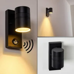 hofstein Applique murale d'extérieur Froslev LED Noir, 1 lumière, Détecteur de mouvement