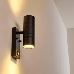hofstein Applique murale d'extérieur Froslev LED Noir, 2 lumières, Détecteur de mouvement