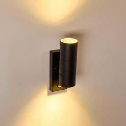 hofstein Applique murale d'extérieur Froslev LED Noir, 2 lumières, Détecteur de mouvement