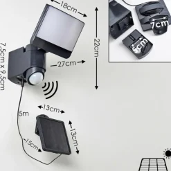 hofstein Applique murale d'extérieur Larvik LED Anthracite, 1 lumière, Détecteur de mouvement