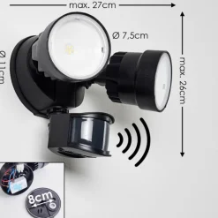 hofstein Applique murale d'extérieur Emmerlev LED Noir, 2 lumières, Détecteur de mouvement