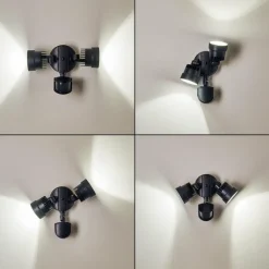 hofstein Applique murale d'extérieur Emmerlev LED Noir, 2 lumières, Détecteur de mouvement