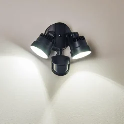 hofstein Applique murale d'extérieur Emmerlev LED Noir, 2 lumières, Détecteur de mouvement