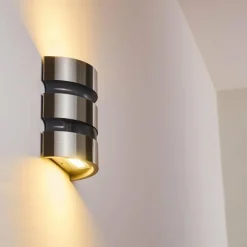 hofstein Applique murale d'extérieur Kolding LED Acier inoxydable, Noir, 1 lumière, Détecteur de mouvement