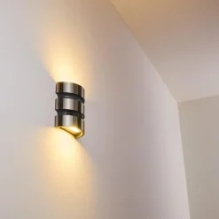 hofstein Applique murale d'extérieur Kolding LED Acier inoxydable, Noir, 1 lumière, Détecteur de mouvement