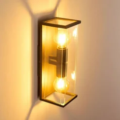 Lampes Vintages & Rétros-hofstein Applique murale d'extérieur Faroer Noir, 2 lumières