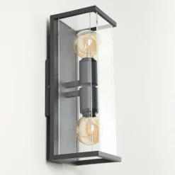 Lampes Vintages & Rétros-hofstein Applique murale d'extérieur Faroer Noir, 2 lumières