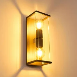 Lampes Vintages & Rétros-hofstein Applique murale d'extérieur Faroer Noir, 2 lumières