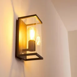 hofstein Applique murale d'extérieur Faroer Noir, 1 lumière, Détecteur de mouvement