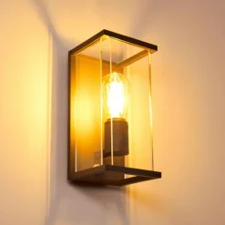 hofstein Applique murale d'extérieur Faroer Noir, 1 lumière, Détecteur de mouvement