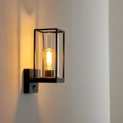 hofstein Applique murale d'extérieur Palanga Noir, 1 lumière, Détecteur de mouvement