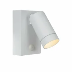 Luminaires Lucide Applique murale d'extérieur Lucide TAYLOR Blanc, 1 lumière, Détecteur de mouvement