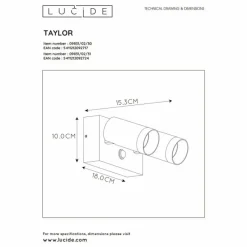 Luminaires Lucide Applique murale d'extérieur Lucide TAYLOR Blanc, 2 lumières, Détecteur de mouvement