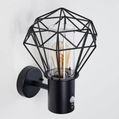 Lampes Vintages & Rétros-hofstein Applique murale d'extérieur Solda Noir, 1 lumière, Détecteur de mouvement